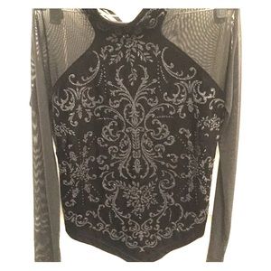 mesh sleeved embroidered top